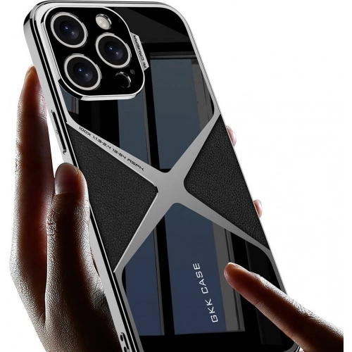 Apple iPhone 15 Pro Max (6.7) Kılıf Ultra İnce Kamera Korumalı PC + Deri Arka Yüzey X-Pro Kapak - Siyah