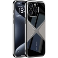 Apple iPhone 15 Pro Max (6.7) Kılıf Ultra İnce Kamera Korumalı PC + Deri Arka Yüzey X-Pro Kapak  - Titanyum-Gri
