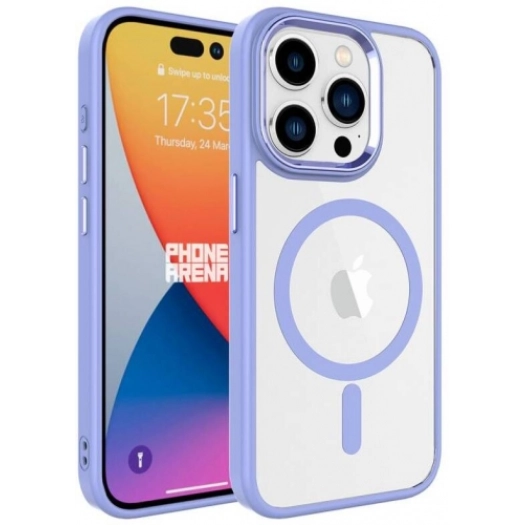 Apple iPhone 15 Pro Max (6.7) Kılıf Wireless Şarj Özellikli Zore Krom Magsafe Silikon Kapak - Lila