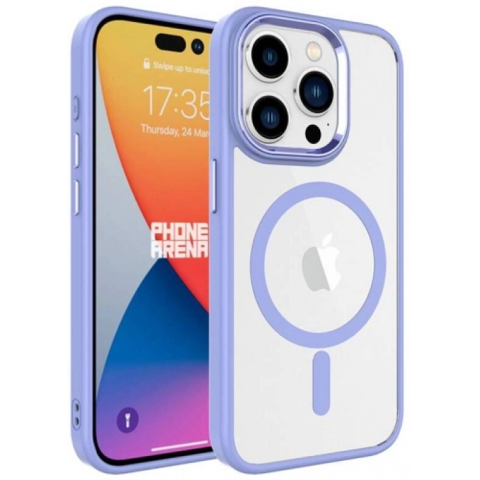 Apple iPhone 15 Pro Max (6.7) Kılıf Wireless Şarj Özellikli Zore Krom Magsafe Silikon Kapak - Lila