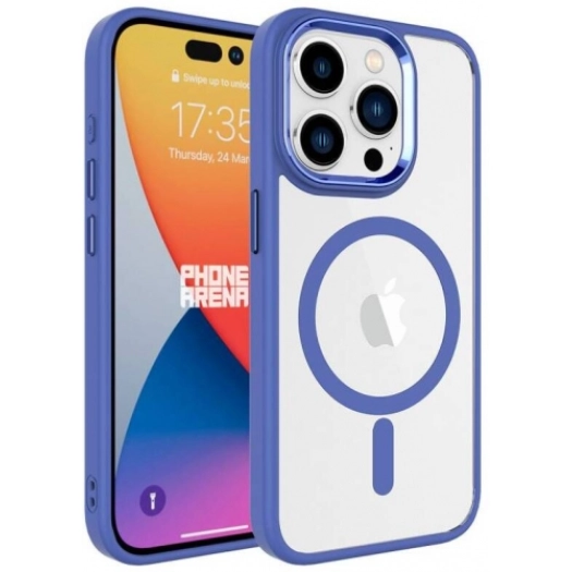 Apple iPhone 15 Pro Max (6.7) Kılıf Wireless Şarj Özellikli Zore Krom Magsafe Silikon Kapak - Mavi