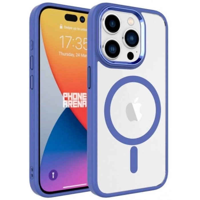 Apple iPhone 15 Pro Max (6.7) Kılıf Wireless Şarj Özellikli Zore Krom Magsafe Silikon Kapak - Mavi