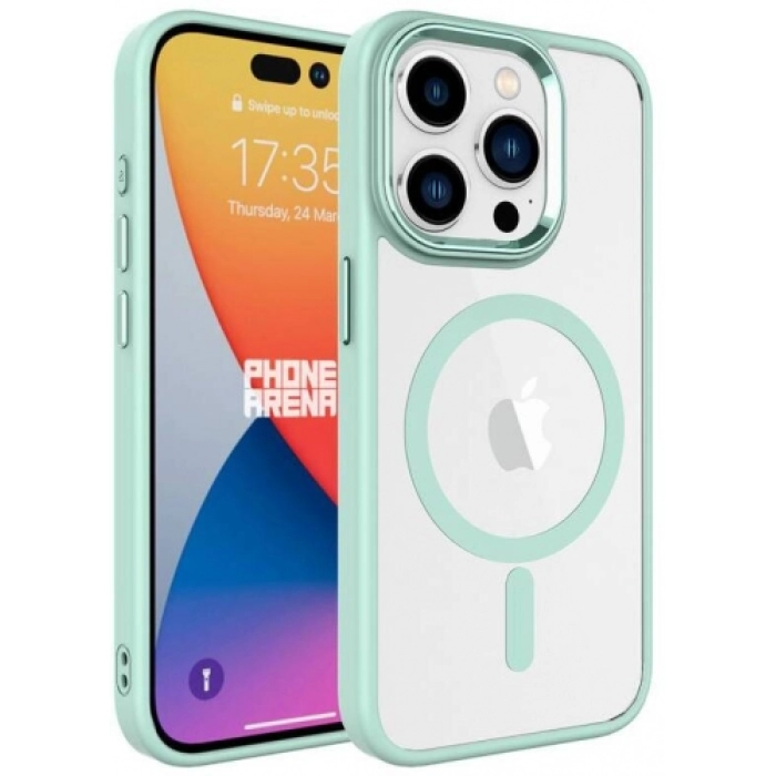 Apple iPhone 15 Pro Max (6.7) Kılıf Wireless Şarj Özellikli Zore Krom Magsafe Silikon Kapak - Yeşil