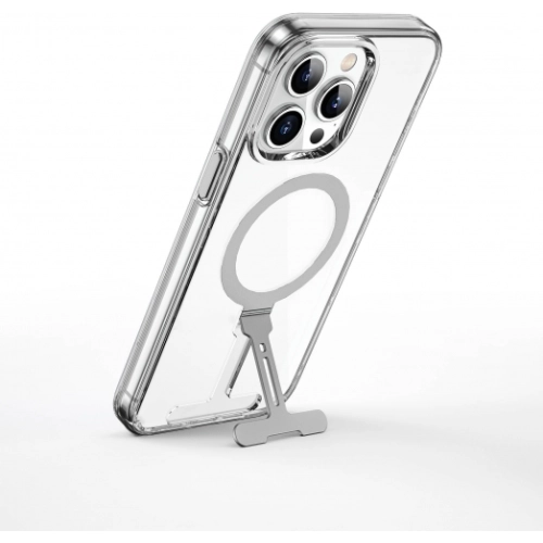 Apple iPhone 15 Pro Max (6.7) Kılıf Wiwu FYY-014 Magsafe Şarj Özellikli Alüminyum Alaşım Metal Standlı Şeffaf Kapak - Şeffaf