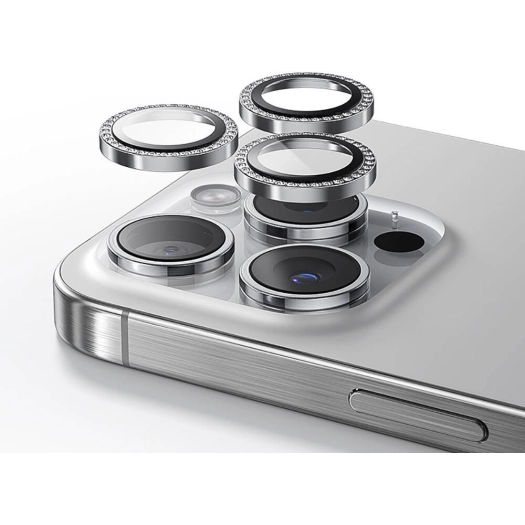 Apple iPhone 15 Pro Max Casebang Gem Kamera Lens Koruyucu - Gümüş