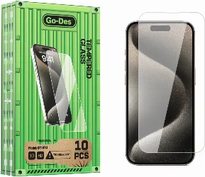 Apple iPhone 15 Pro Max Go Des Parmak İzi Bırakmayan 9H Oleofobik Bom Glass Ekran Koruyucu 10'lu Paket - Şeffaf