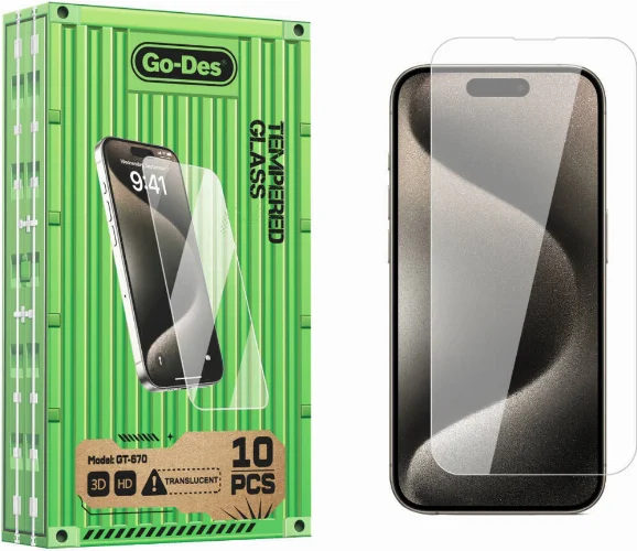 Apple iPhone 15 Pro Max Go Des Parmak İzi Bırakmayan 9H Oleofobik Bom Glass Ekran Koruyucu 10'lu Paket - Şeffaf