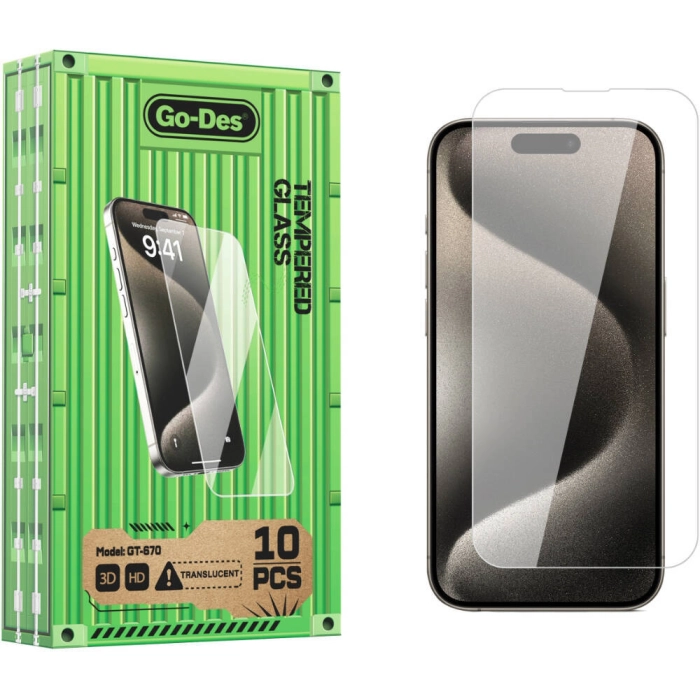 Apple iPhone 15 Pro Max Go Des Parmak İzi Bırakmayan 9H Oleofobik Bom Glass Ekran Koruyucu 10'lu Paket - Şeffaf