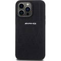 Apple iPhone 15 Pro Max (6.7) Kılıf AMG Orjinal Lisanslı Magsafe Şarj Özellikli Delikli Deri Kıvrımlı Çizgili Kapak - Siyah