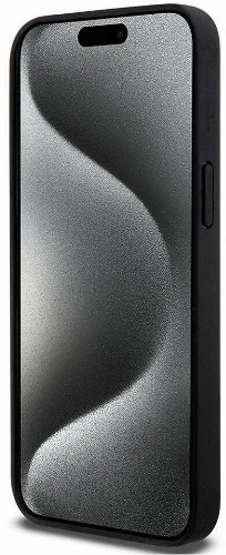 Apple iPhone 15 Pro Max (6.7) Kılıf AMG Orjinal Lisanslı Magsafe Şarj Özellikli Delikli Deri Kıvrımlı Çizgili Kapak - Siyah