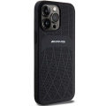 Apple iPhone 15 Pro Max (6.7) Kılıf AMG Orjinal Lisanslı Magsafe Şarj Özellikli Delikli Deri Kıvrımlı Çizgili Kapak - Siyah
