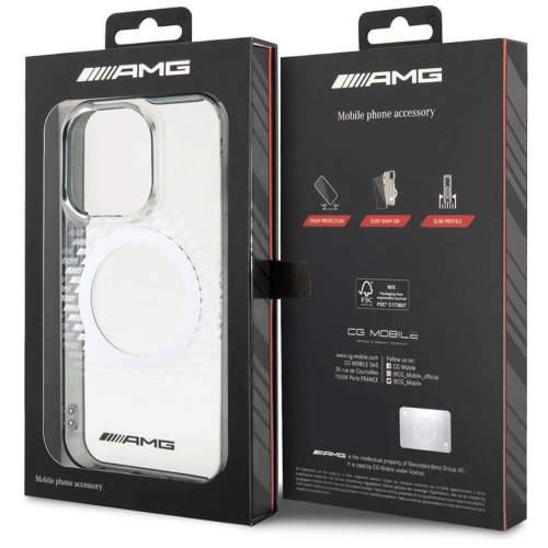 Apple iPhone 15 Pro Max (6.7) Kılıf AMG Orjinal Lisanslı Magsafe Şarj Özellikli Eşkenar Dörtgen Desenli Transparan Kapak - Şeffaf