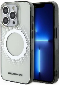 Apple iPhone 15 Pro Max (6.7) Kılıf AMG Orjinal Lisanslı Magsafe Şarj Özellikli Eşkenar Dörtgen Desenli Transparan Kapak - Şeffaf