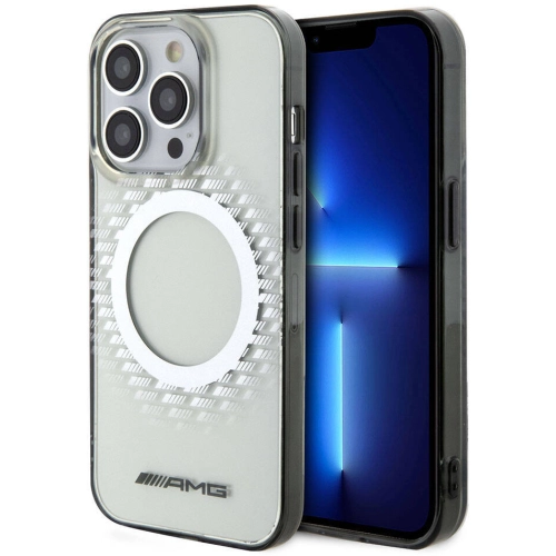 Apple iPhone 15 Pro Max (6.7) Kılıf AMG Orjinal Lisanslı Magsafe Şarj Özellikli Eşkenar Dörtgen Desenli Transparan Kapak - Şeffaf