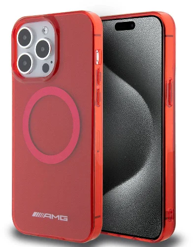 Apple iPhone 15 Pro Max (6.7) Kılıf AMG Orjinal Lisanslı Magsafe Şarj Özellikli Transparan Kapak - Kırmızı