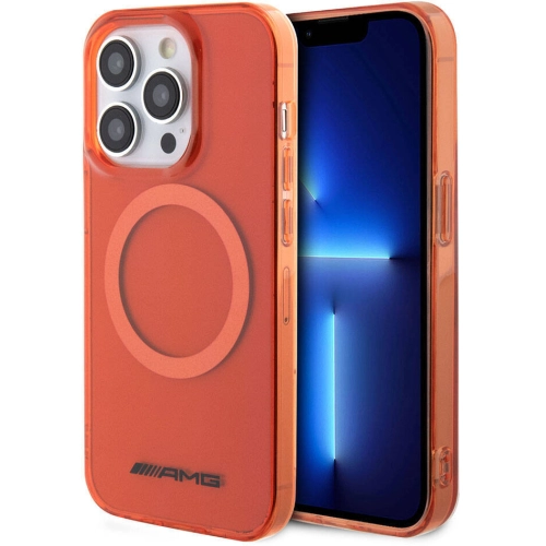 Apple iPhone 15 Pro Max (6.7) Kılıf AMG Orjinal Lisanslı Magsafe Şarj Özellikli Transparan Kapak - Turuncu