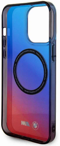 Apple iPhone 15 Pro Max (6.7) Kılıf BMW Magsafe Şarj Özellikli Transparan Renk Geçişli Dizayn Orjinal Lisanslı Kapak - Mavi-Kırmızı