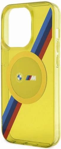 Apple iPhone 15 Pro Max (6.7) Kılıf BMW Magsafe Şarj Özellikli Transparan Tricolor Stripes Orjinal Lisanslı Kapak - Sarı