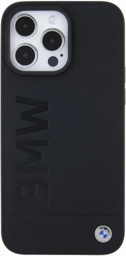 Apple iPhone 15 Pro Max (6.7) Kılıf BMW Orjinal Lisanslı Magsafe Şarj Özellikli Sıcak Damga Logolu Deri Kapak - Siyah