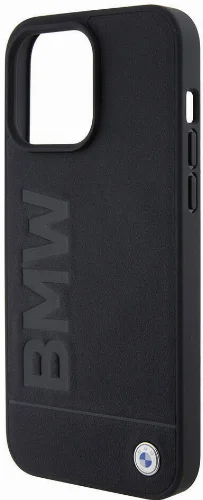 Apple iPhone 15 Pro Max (6.7) Kılıf BMW Orjinal Lisanslı Magsafe Şarj Özellikli Sıcak Damga Logolu Deri Kapak - Siyah