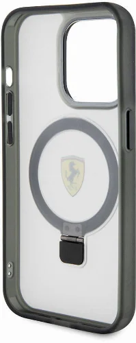 Apple iPhone 15 Pro Max (6.7) Kılıf Ferrari Magsafe Şarj Özellikli Standlı Buzlu Yüzey Dizayn Kapak - Siyah