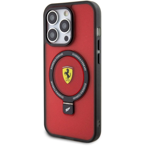 Apple iPhone 15 Pro Max (6.7) Kılıf Ferrari Magsafe Şarj Özellikli Standlı Buzlu Yüzey Dizayn Kapak - Kırmızı
