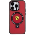 Apple iPhone 15 Pro Max (6.7) Kılıf Ferrari Magsafe Şarj Özellikli Standlı Buzlu Yüzey Dizayn Kapak - Kırmızı