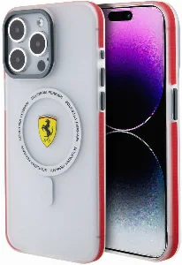 Apple iPhone 15 Pro Max (6.7) Kılıf Ferrari Orjinal Lisanslı Magsafe Şarj Özellikli Kontrast Bumper SF Ring Kapak - Kırmızı