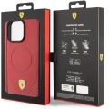 Apple iPhone 15 Pro Max (6.7) Kılıf Ferrari Orjinal Lisanslı Magsafe Şarj Özellikli Metal Logolu PU Karbon Kapak - Kırmızı