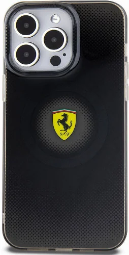 Apple iPhone 15 Pro Max (6.7) Kılıf Ferrari Orjinal Lisanslı Magsafe Şarj Özellikli Parçalanan Noktalar Desenli Kapak - Siyah