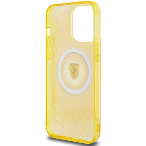 Apple iPhone 15 Pro Max (6.7) Kılıf Ferrari Orjinal Lisanslı Magsafe Şarj Özellikli Parçalanan Noktalar Desenli Kapak - Sarı