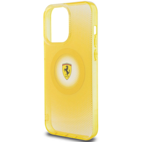 Apple iPhone 15 Pro Max (6.7) Kılıf Ferrari Orjinal Lisanslı Magsafe Şarj Özellikli Parçalanan Noktalar Desenli Kapak - Sarı