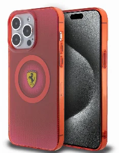 Apple iPhone 15 Pro Max (6.7) Kılıf Ferrari Orjinal Lisanslı Magsafe Şarj Özellikli Parçalanan Noktalar Desenli Kapak - Kırmızı