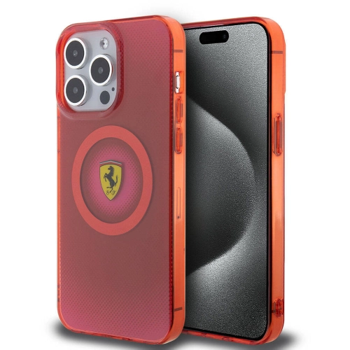 Apple iPhone 15 Pro Max (6.7) Kılıf Ferrari Orjinal Lisanslı Magsafe Şarj Özellikli Parçalanan Noktalar Desenli Kapak - Kırmızı