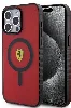 Apple iPhone 15 Pro Max (6.7) Kılıf Ferrari Orjinal Lisanslı Magsafe Şarj Özellikli Tırtıklı Kenar Tasarımlı Ortalanmış Logo Kapak - Kırmızı