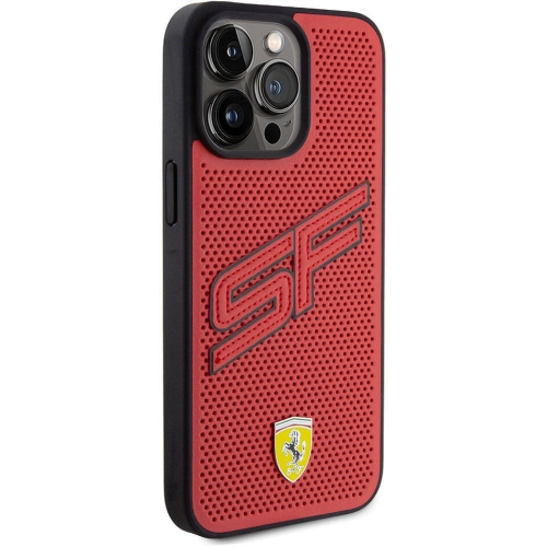 Apple iPhone 15 Pro Max (6.7) Kılıf Ferrari Orjinal Lisanslı PU Delikli Arka Yüzey Metal Logolu Dikişli Büyük SF Yazılı Kapak - Siyah