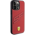 Apple iPhone 15 Pro Max (6.7) Kılıf Ferrari Orjinal Lisanslı PU Delikli Arka Yüzey Metal Logolu Dikişli Büyük SF Yazılı Kapak - Kırmızı