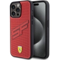 Apple iPhone 15 Pro Max (6.7) Kılıf Ferrari Orjinal Lisanslı PU Delikli Arka Yüzey Metal Logolu Dikişli Büyük SF Yazılı Kapak - Kırmızı