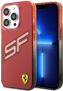 Apple iPhone 15 Pro Max (6.7) Kılıf Ferrari Orjinal Lisanslı Transparan SF Yazılı Kenarları Renk Geçişli Kapak - Kırmızı