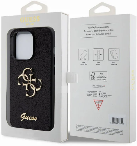 Apple iPhone 15 Pro Max Kılıf Guess Orjinal Lisanslı 4G Büyük Metal Logolu Glitter Kapak - Gold