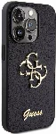Apple iPhone 15 Pro Max Kılıf Guess Orjinal Lisanslı 4G Büyük Metal Logolu Glitter Kapak - Siyah