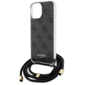 Apple iPhone 15 Pro Max Kılıf Guess Orjinal Lisanslı Çapraz Kordon 4G Desenli Kapak - Siyah