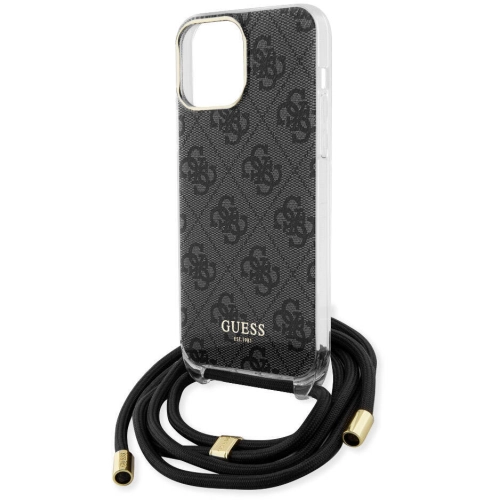 Apple iPhone 15 Pro Max Kılıf Guess Orjinal Lisanslı Çapraz Kordon 4G Desenli Kapak - Siyah