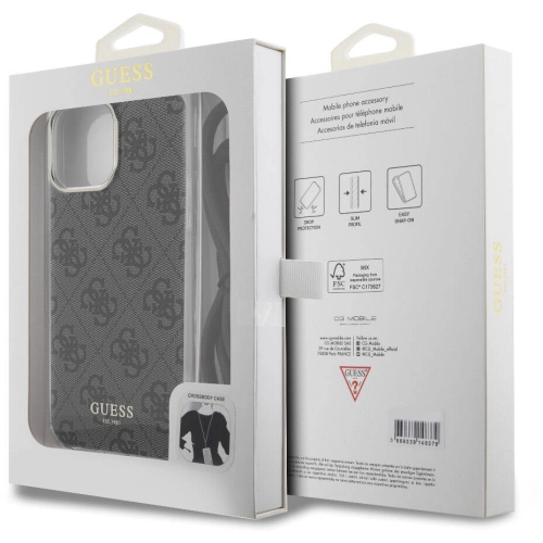 Apple iPhone 15 Pro Max Kılıf Guess Orjinal Lisanslı Çapraz Kordon 4G Desenli Kapak - Kahverengi