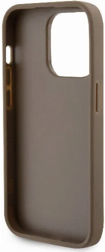 Apple iPhone 15 Pro Max Kılıf Guess Orjinal Lisanslı Delikli Yazı ve 4G Glitter Büyük Metal Logolu Kapak - Gold