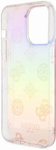 Apple iPhone 15 Pro Max Kılıf Guess Orjinal Lisanslı Desenli Yazı Logolu Askı İpli Holografik Glitter Peony Kapak - Siyah