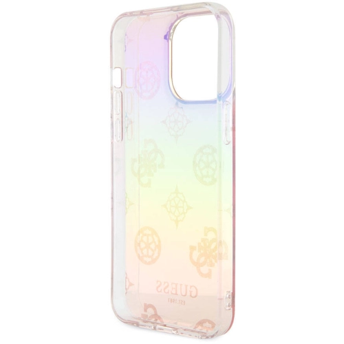 Apple iPhone 15 Pro Max Kılıf Guess Orjinal Lisanslı Desenli Yazı Logolu Askı İpli Holografik Glitter Peony Kapak - Turkuaz