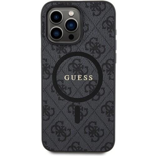 Apple iPhone 15 Pro Max (6.7) Kılıf Guess Orjinal Lisanslı Magsafe Şarj Özellikli 4G Desenli Yazı Logolu Kapak - Siyah