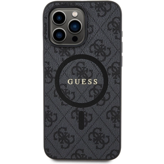 Apple iPhone 15 Pro Max (6.7) Kılıf Guess Orjinal Lisanslı Magsafe Şarj Özellikli 4G Desenli Yazı Logolu Kapak - Siyah