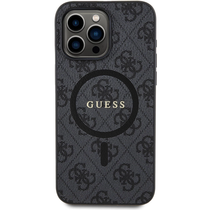 Apple iPhone 15 Pro Max (6.7) Kılıf Guess Orjinal Lisanslı Magsafe Şarj Özellikli 4G Desenli Yazı Logolu Kapak - Siyah